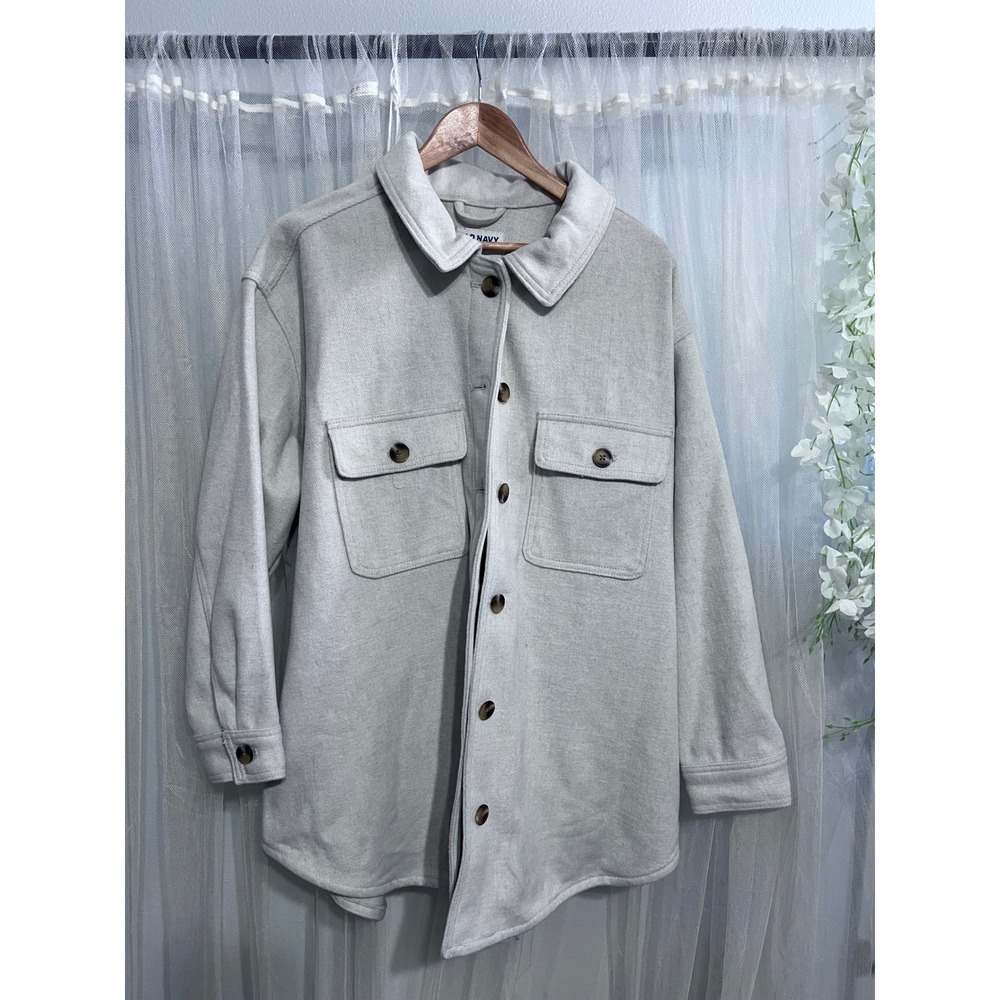 Old Navy Mens 2X Oatmeal Heather Heavyweight Flannel Shacket Shirt Jacket